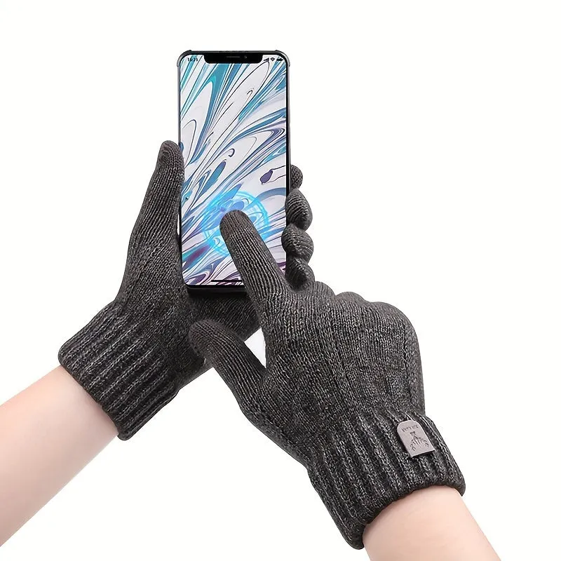 1pair Touch Screen Gloves, Men's Winter Thickened Warm Keeping Gloves, Knitted Coldproof Wear-resistant Windproof Gloves
