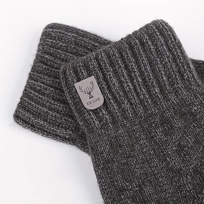 1pair Touch Screen Gloves, Men's Winter Thickened Warm Keeping Gloves, Knitted Coldproof Wear-resistant Windproof Gloves