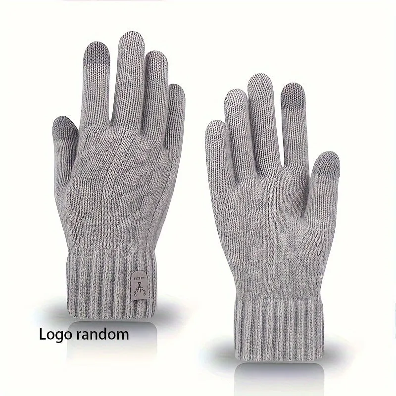 1pair Touch Screen Gloves, Men's Winter Thickened Warm Keeping Gloves, Knitted Coldproof Wear-resistant Windproof Gloves