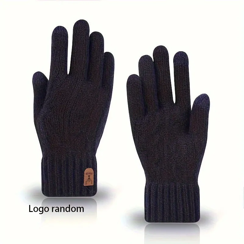 1pair Touch Screen Gloves, Men's Winter Thickened Warm Keeping Gloves, Knitted Coldproof Wear-resistant Windproof Gloves