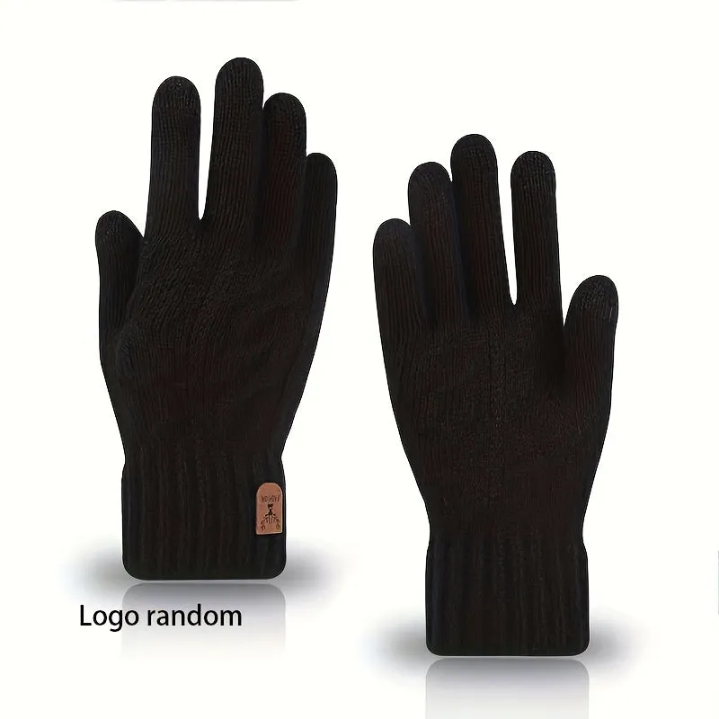 1pair Touch Screen Gloves, Men's Winter Thickened Warm Keeping Gloves, Knitted Coldproof Wear-resistant Windproof Gloves