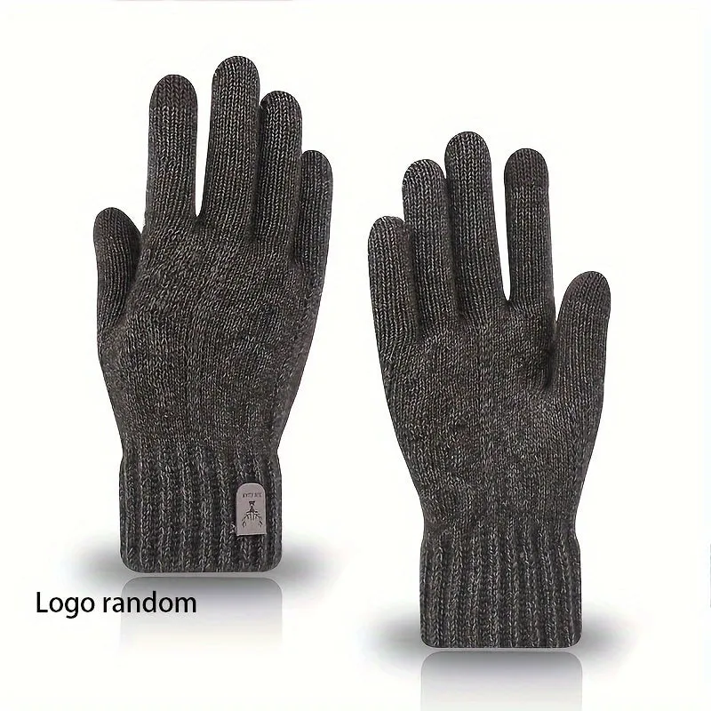 1pair Touch Screen Gloves, Men's Winter Thickened Warm Keeping Gloves, Knitted Coldproof Wear-resistant Windproof Gloves