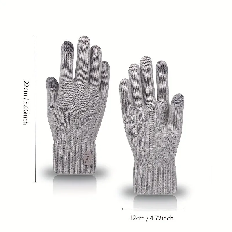 1pair Touch Screen Gloves, Men's Winter Thickened Warm Keeping Gloves, Knitted Coldproof Wear-resistant Windproof Gloves