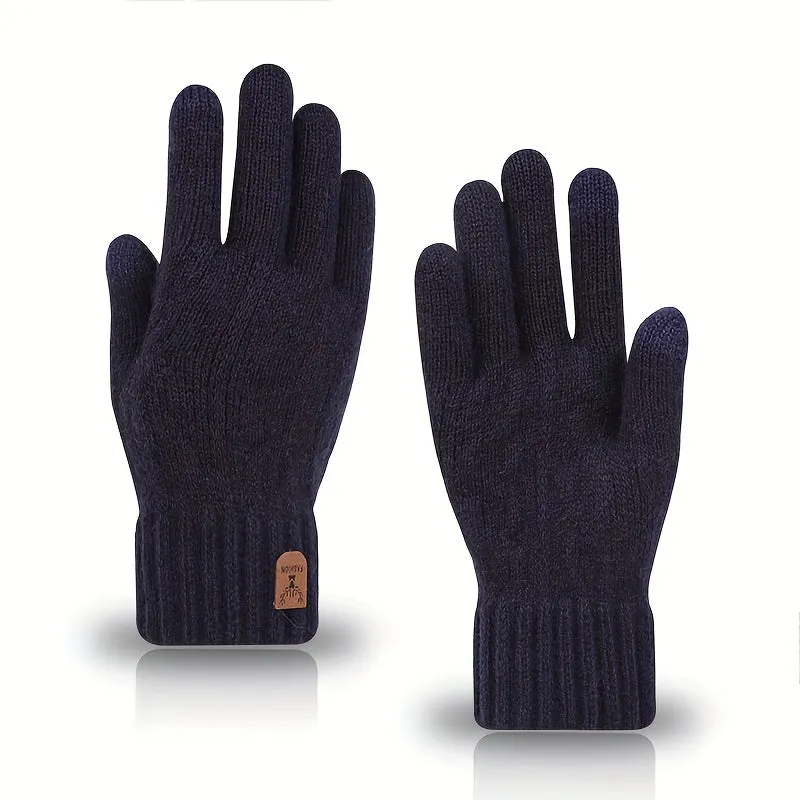 1pair Touch Screen Gloves, Men's Winter Thickened Warm Keeping Gloves, Knitted Coldproof Wear-resistant Windproof Gloves