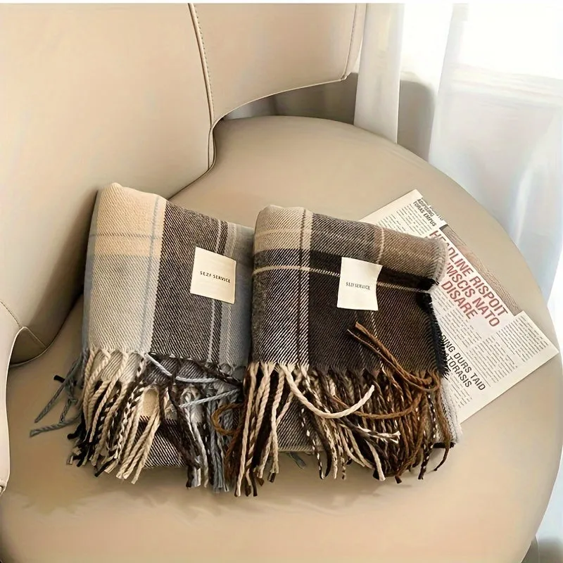 1pc Mens Winter Plaid Scarf - Soft, Warm, Coldproof, Versatile, Simple Shawl for Couples, Perfect for Outdoor Activities, Daily Wear, and Gift Giving