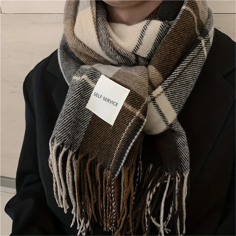 1pc Mens Winter Plaid Scarf - Soft, Warm, Coldproof, Versatile, Simple Shawl for Couples, Perfect for Outdoor Activities, Daily Wear, and Gift Giving