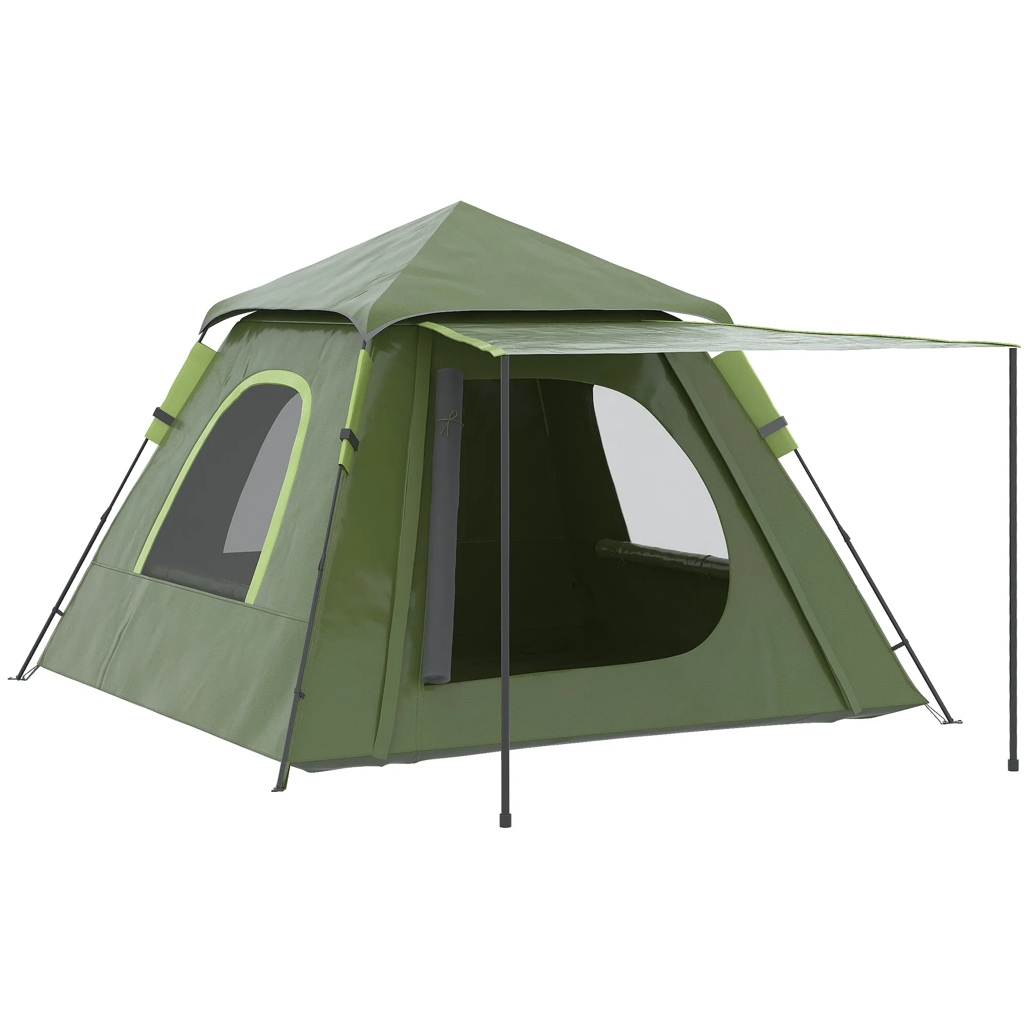 2-Person Camping Tent with Veranda, Windows and Zippered Door, 210x210x150 cm, Green