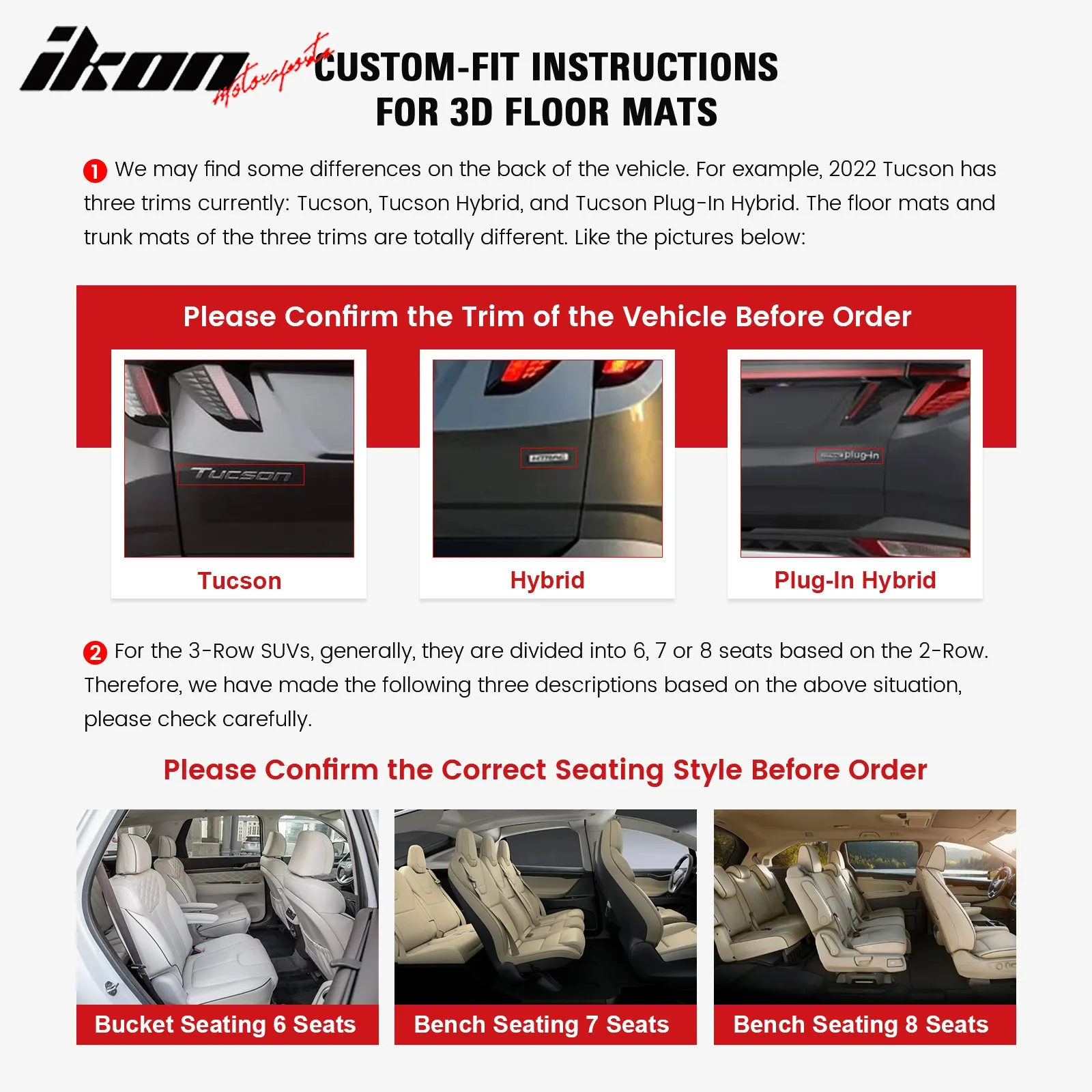 2015-2019 Ford Explorer Bucket Seat 3D Floor Mats Liner Carpets TPE