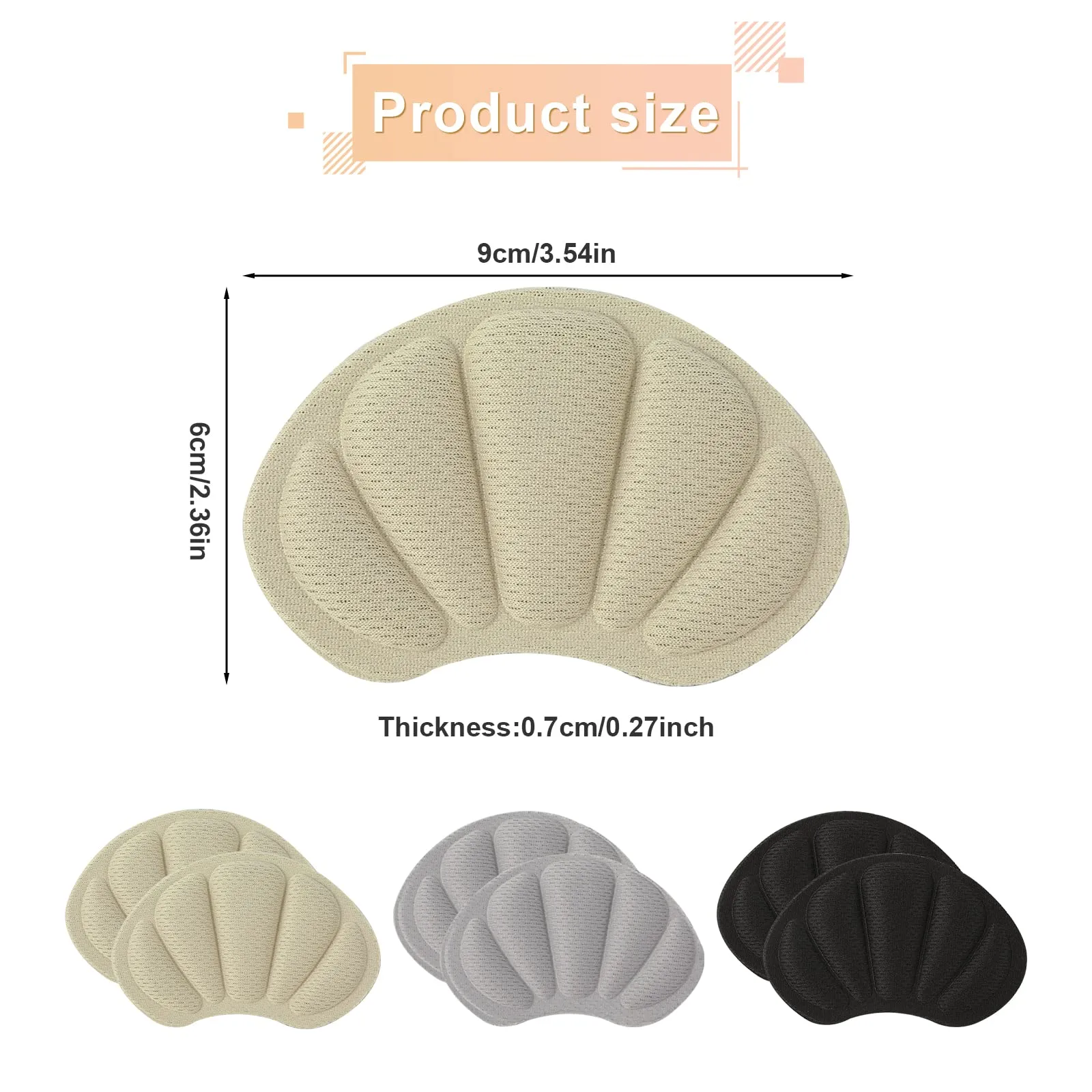6pcs Sponge Heel Sticker Comfortable Sponge Heel Pad Self-Adhesive Shoe Protector Heel Grip, Suitable for Most Shoes for Women and Men (Beige, Black, Grey)