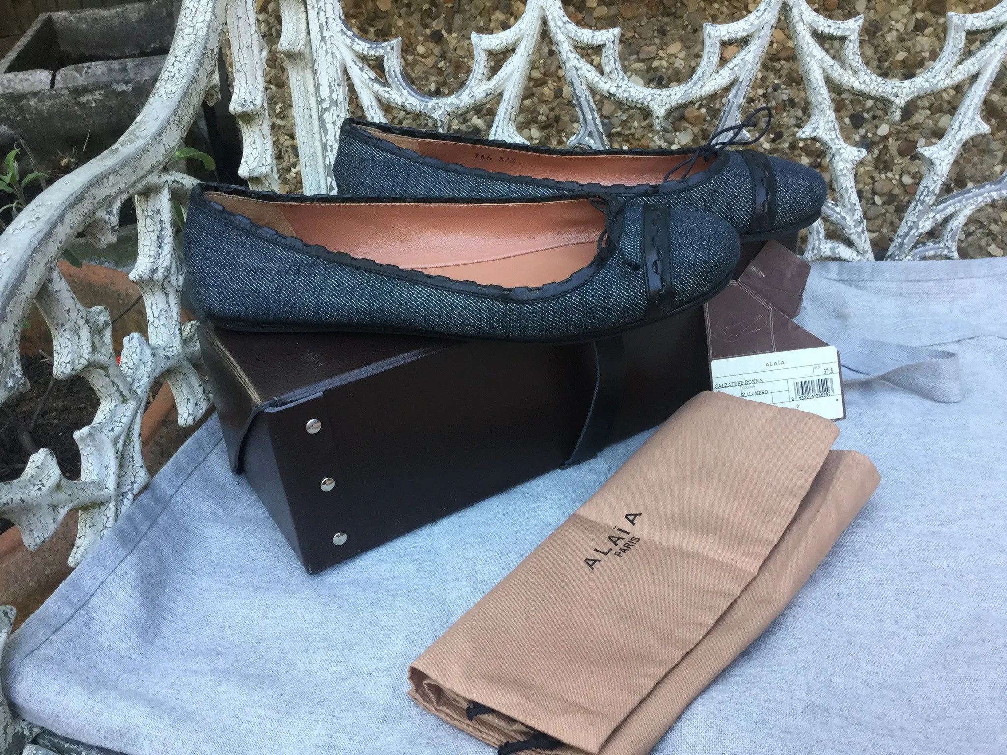 Azzedine Alaïa Denim Jeans Ballet FLATS Shoes ~ 37 1/2 UK 4.5 US 7.5 Ladies