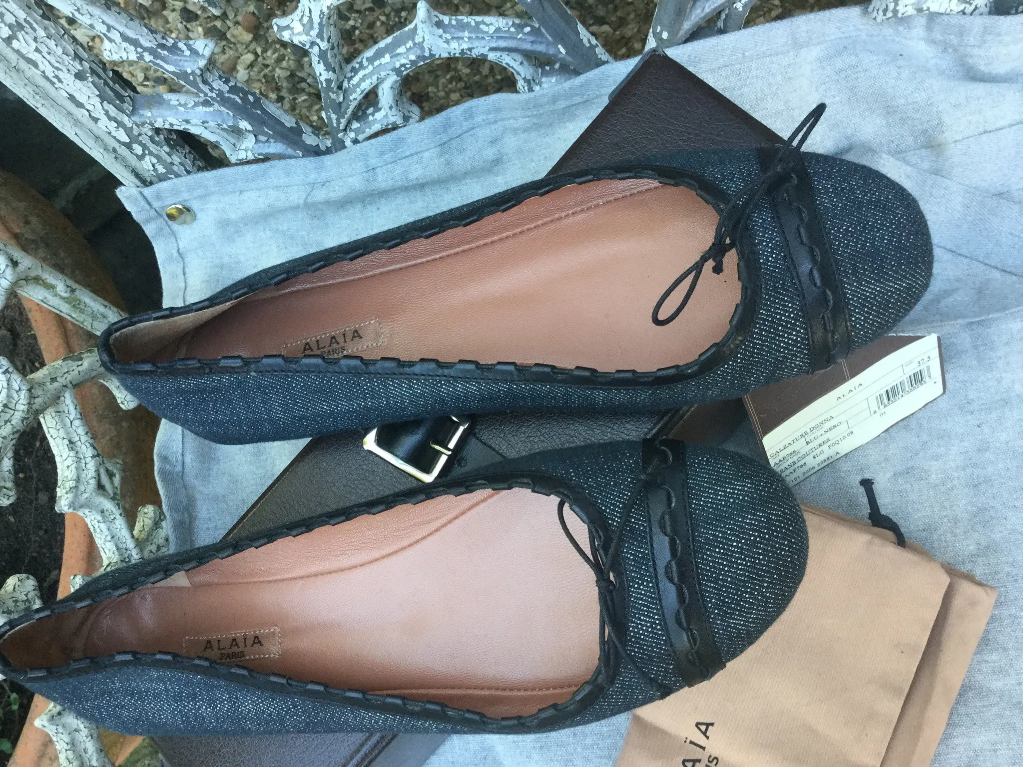Azzedine Alaïa Denim Jeans Ballet FLATS Shoes ~ 37 1/2 UK 4.5 US 7.5 Ladies