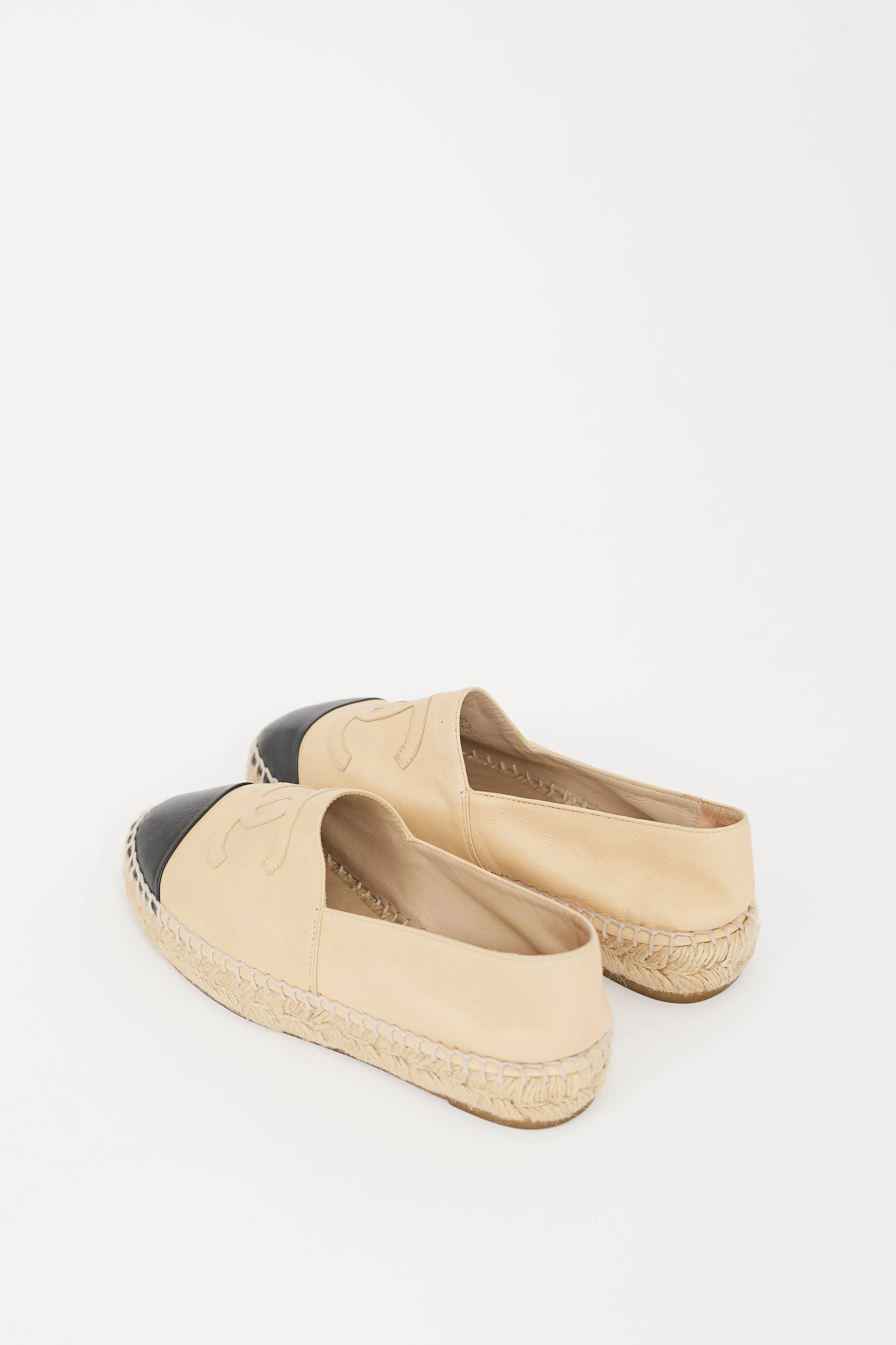 Beige & Black Leather CC Espadrille
