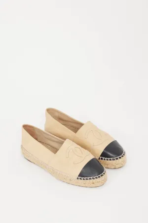 Beige & Black Leather CC Espadrille