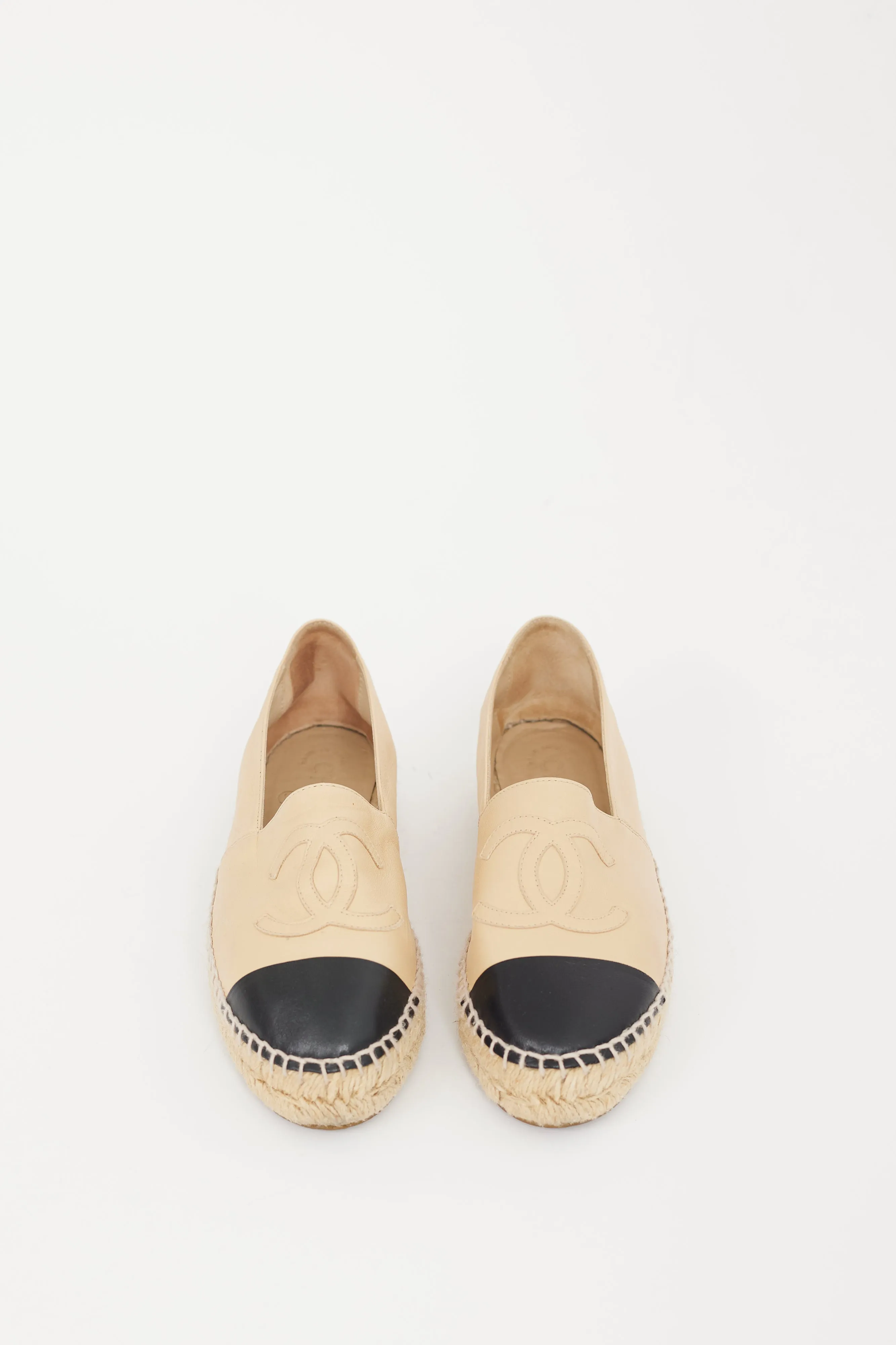 Beige & Black Leather CC Espadrille