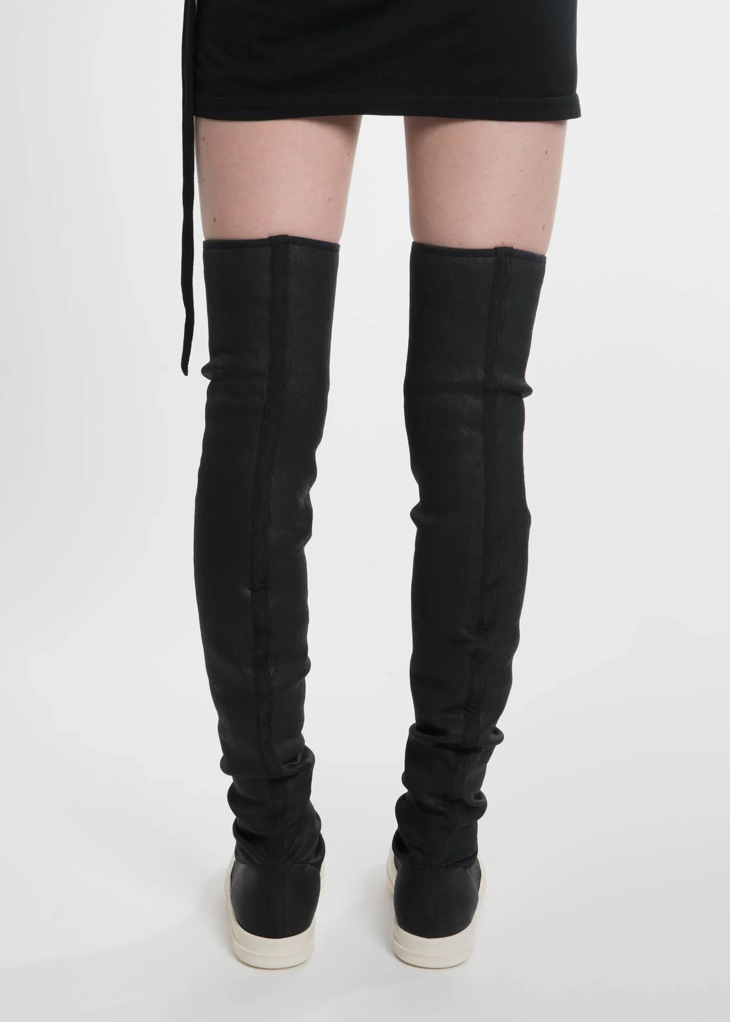 Black Waxed Denim Sneaker Boots