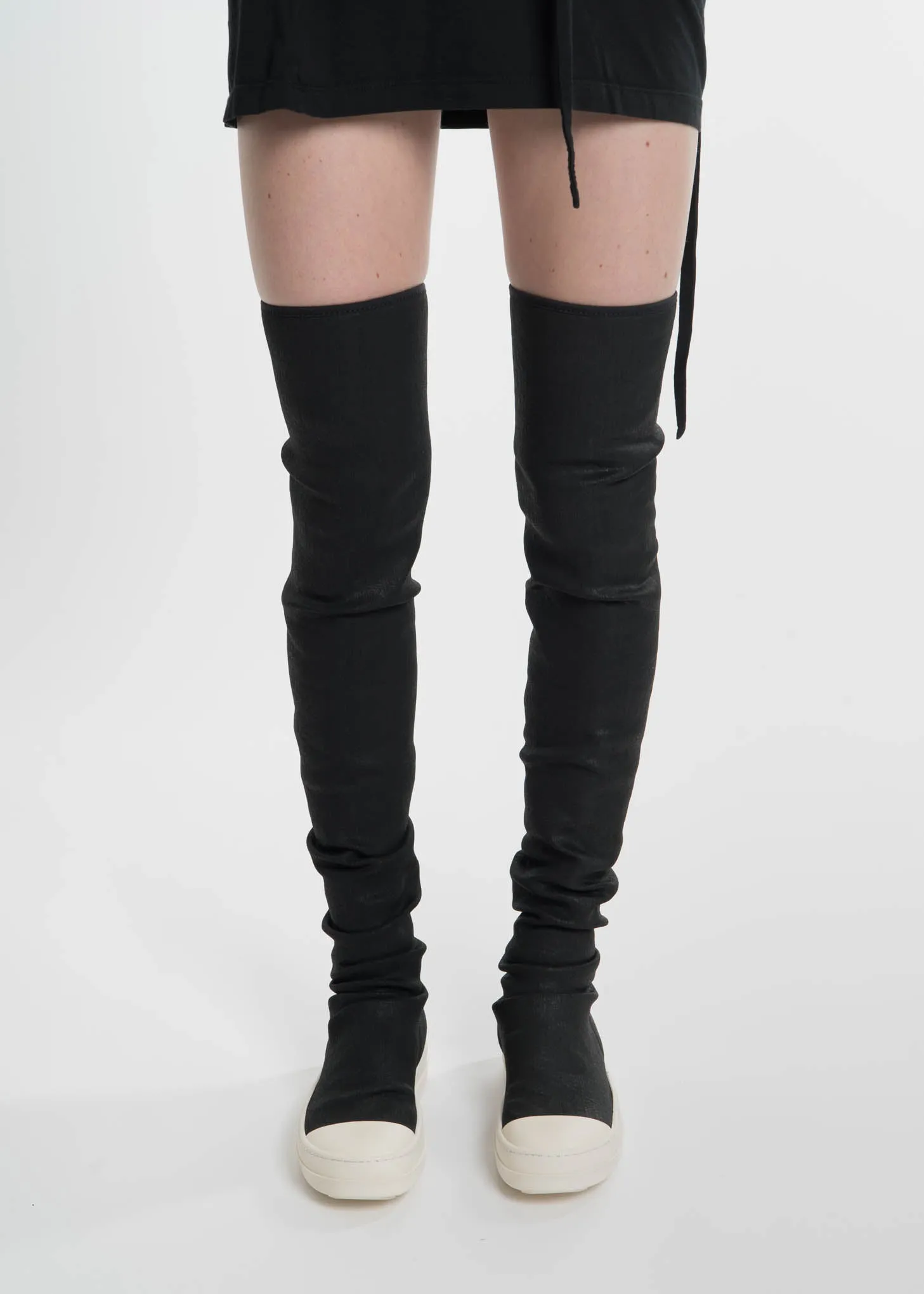 Black Waxed Denim Sneaker Boots