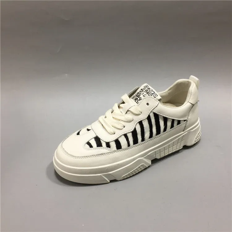 BOOPDO DESIGN MIXED PRINT LEATHER TRAINERS IN VANILLA