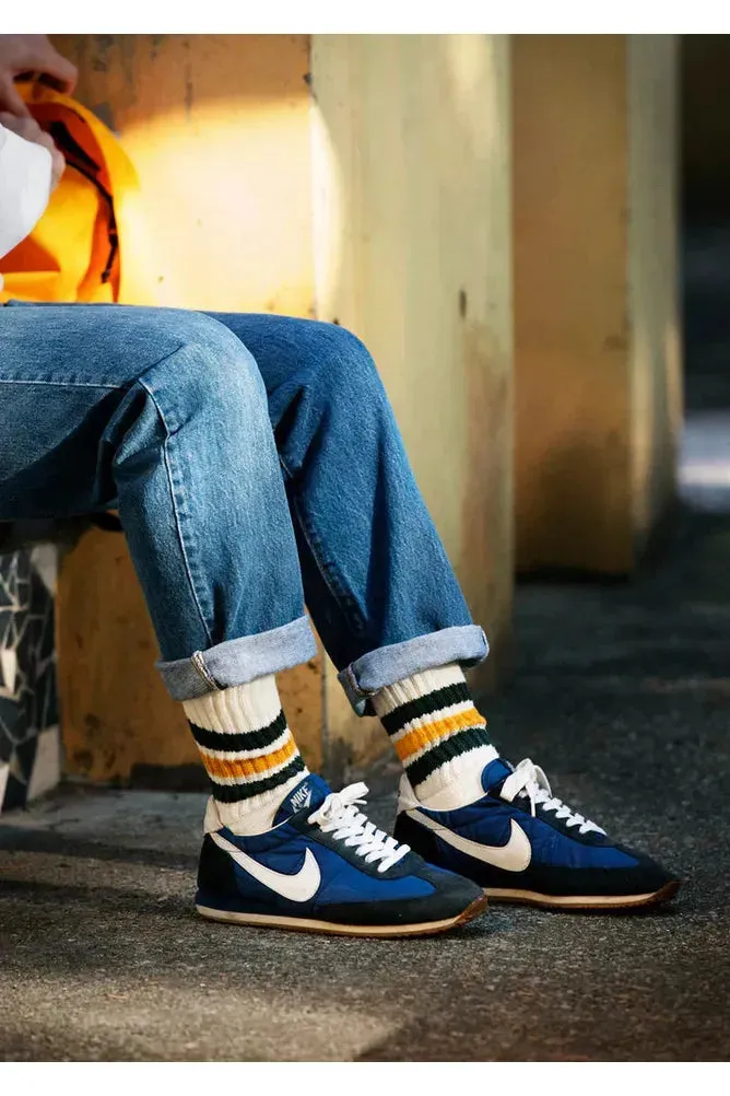 Coarse Ribbed Old-School Crew Socks - Brown