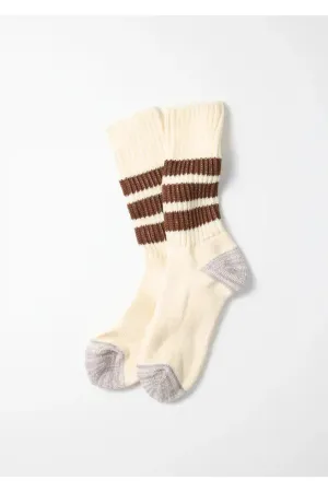 Coarse Ribbed Old-School Crew Socks - Brown
