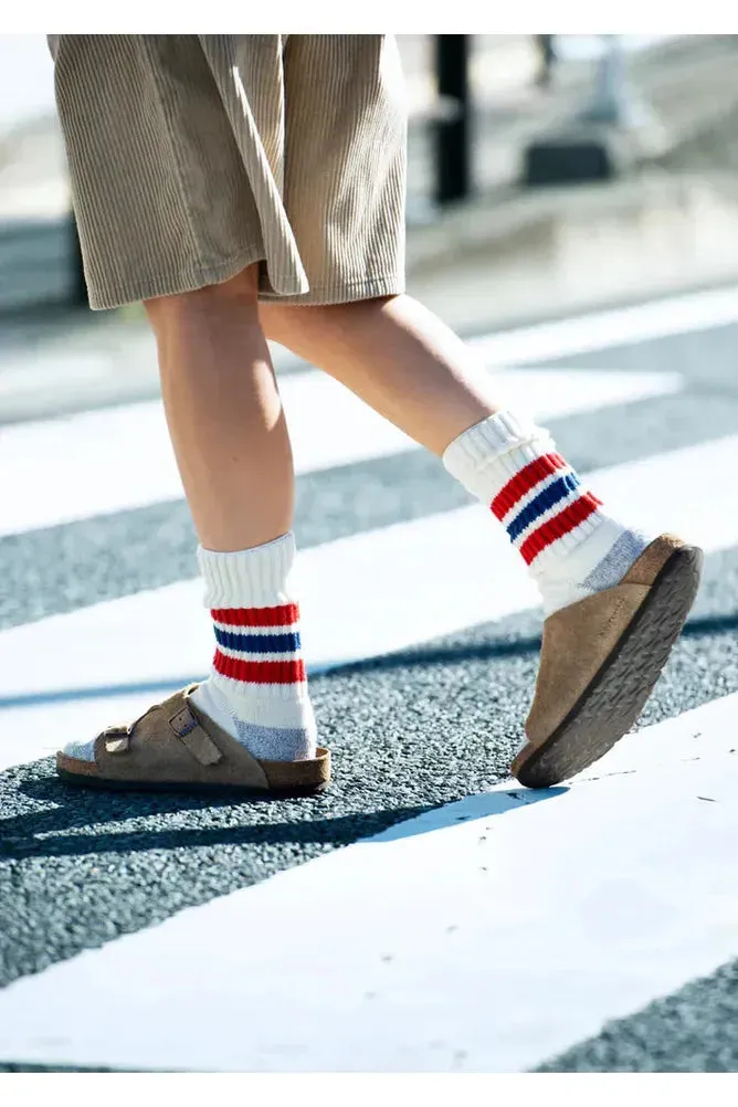 Coarse Ribbed Old-School Crew Socks - Brown