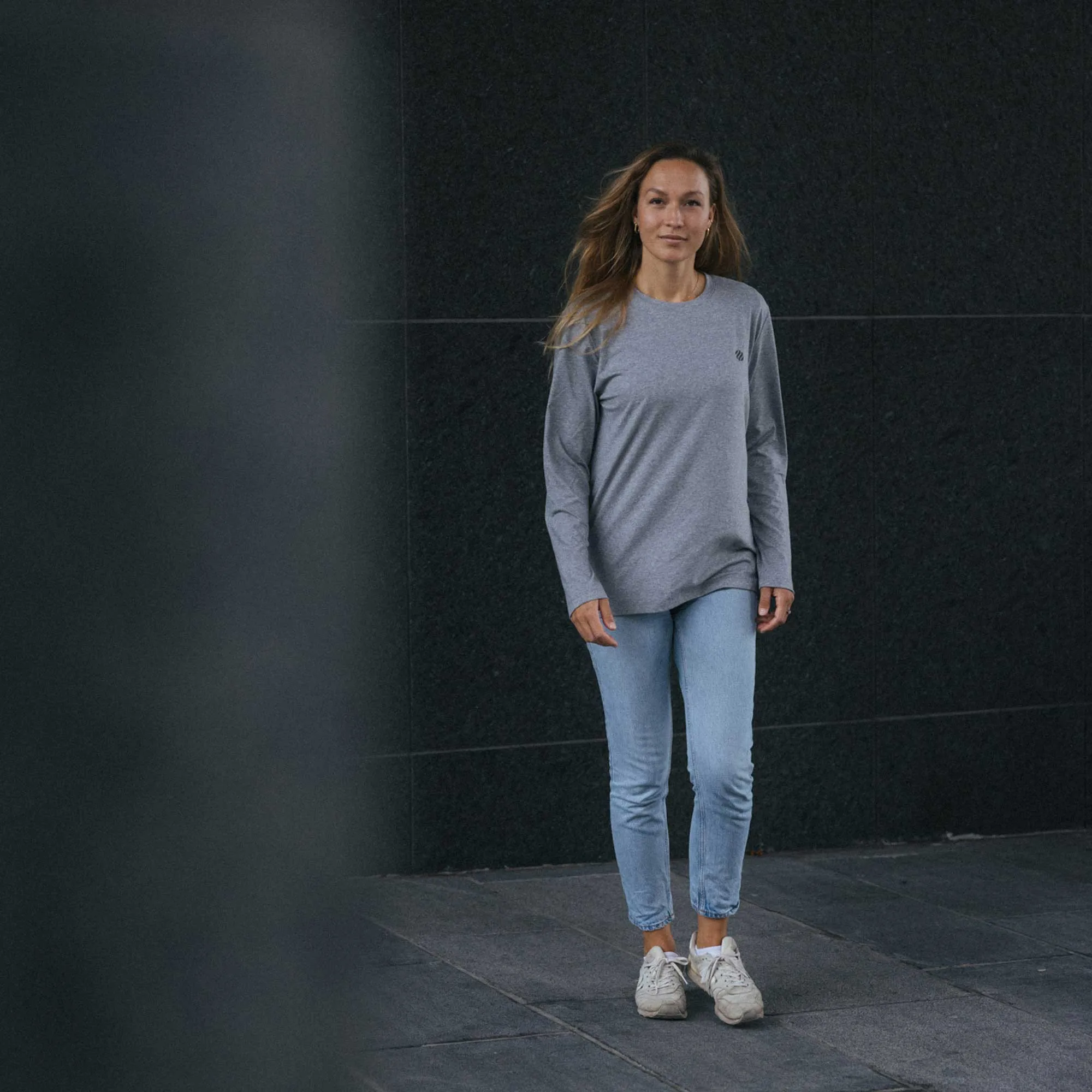 COOLEVER Longsleeve reflective Logo Ball, heather melange