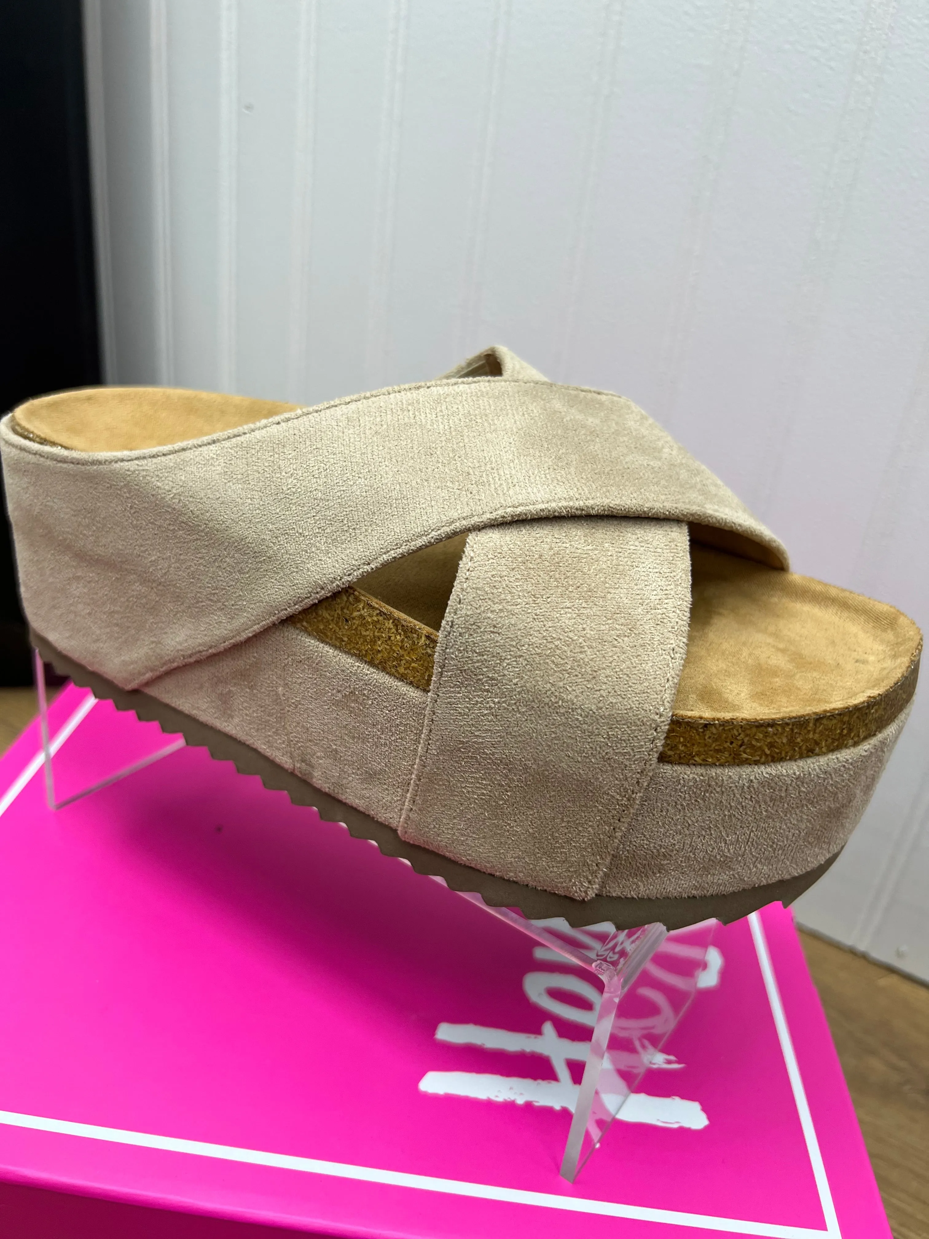 Corkys Don't Cross Me Sand Faux Suede Platform Sandals
