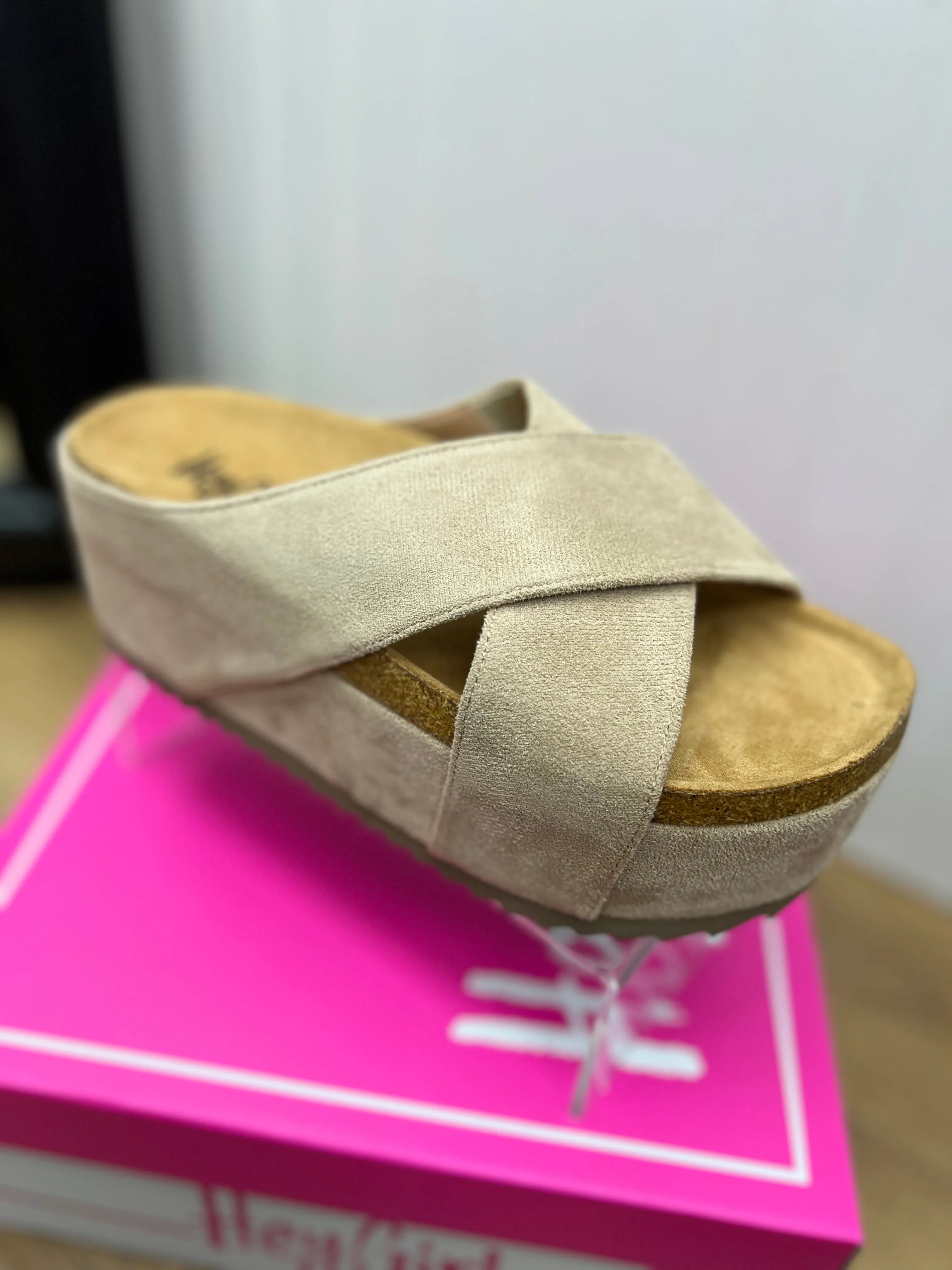 Corkys Don't Cross Me Sand Faux Suede Platform Sandals