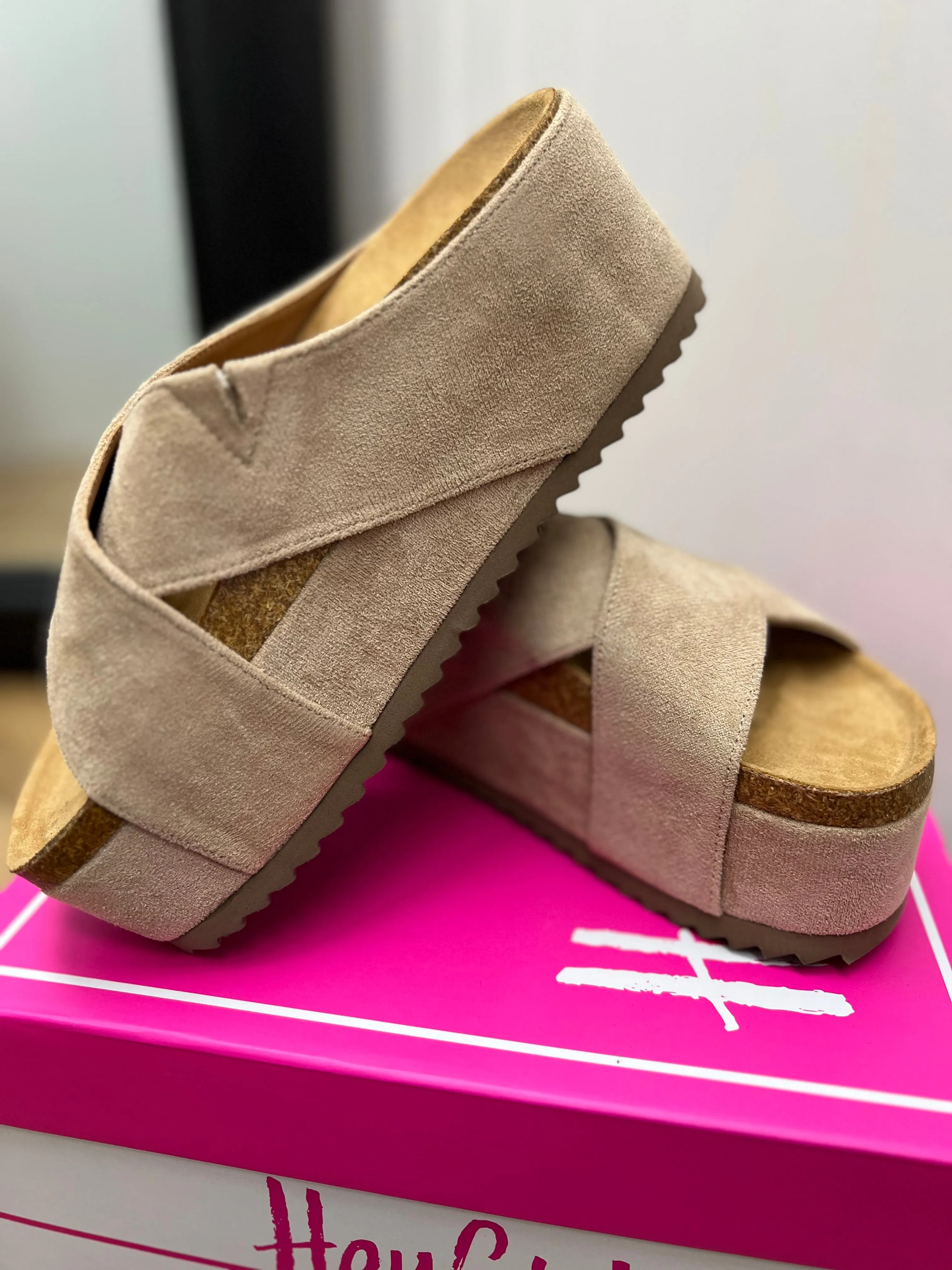 Corkys Don't Cross Me Sand Faux Suede Platform Sandals
