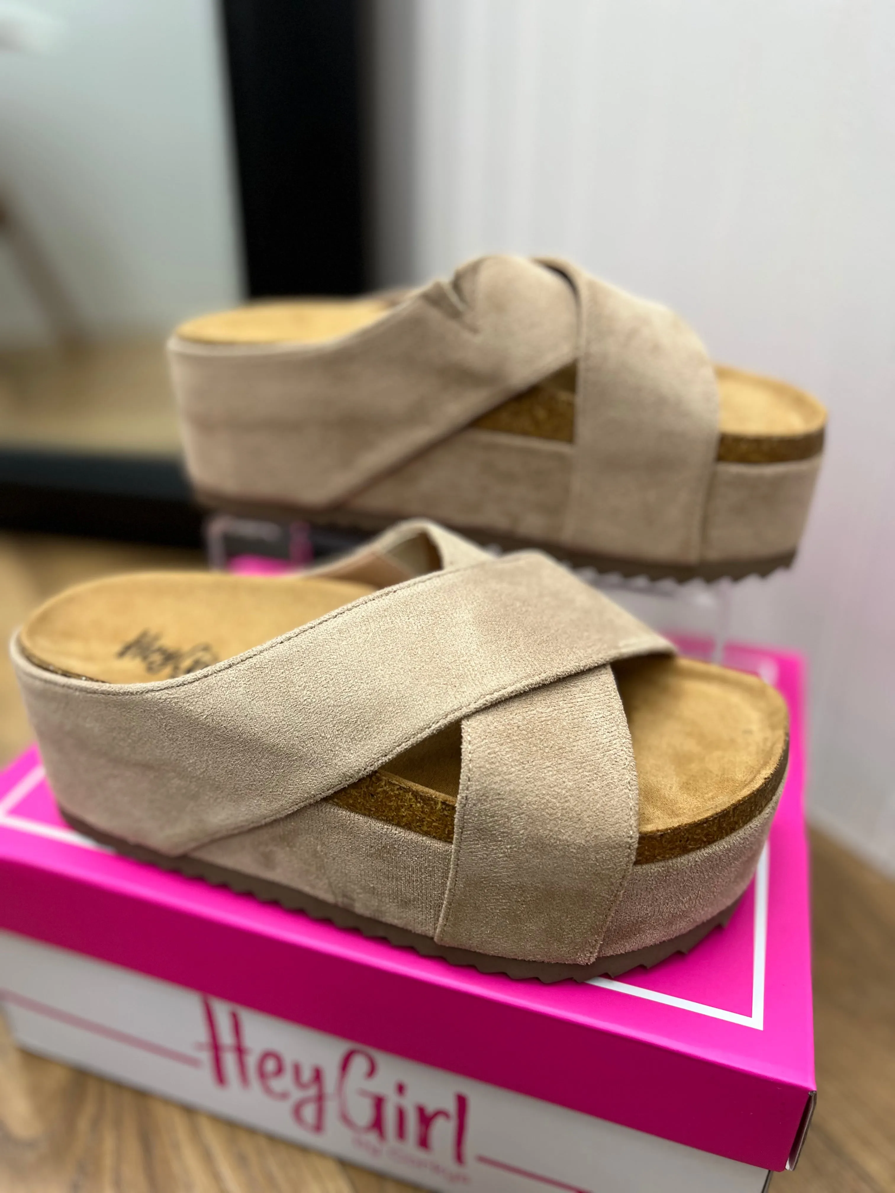 Corkys Don't Cross Me Sand Faux Suede Platform Sandals