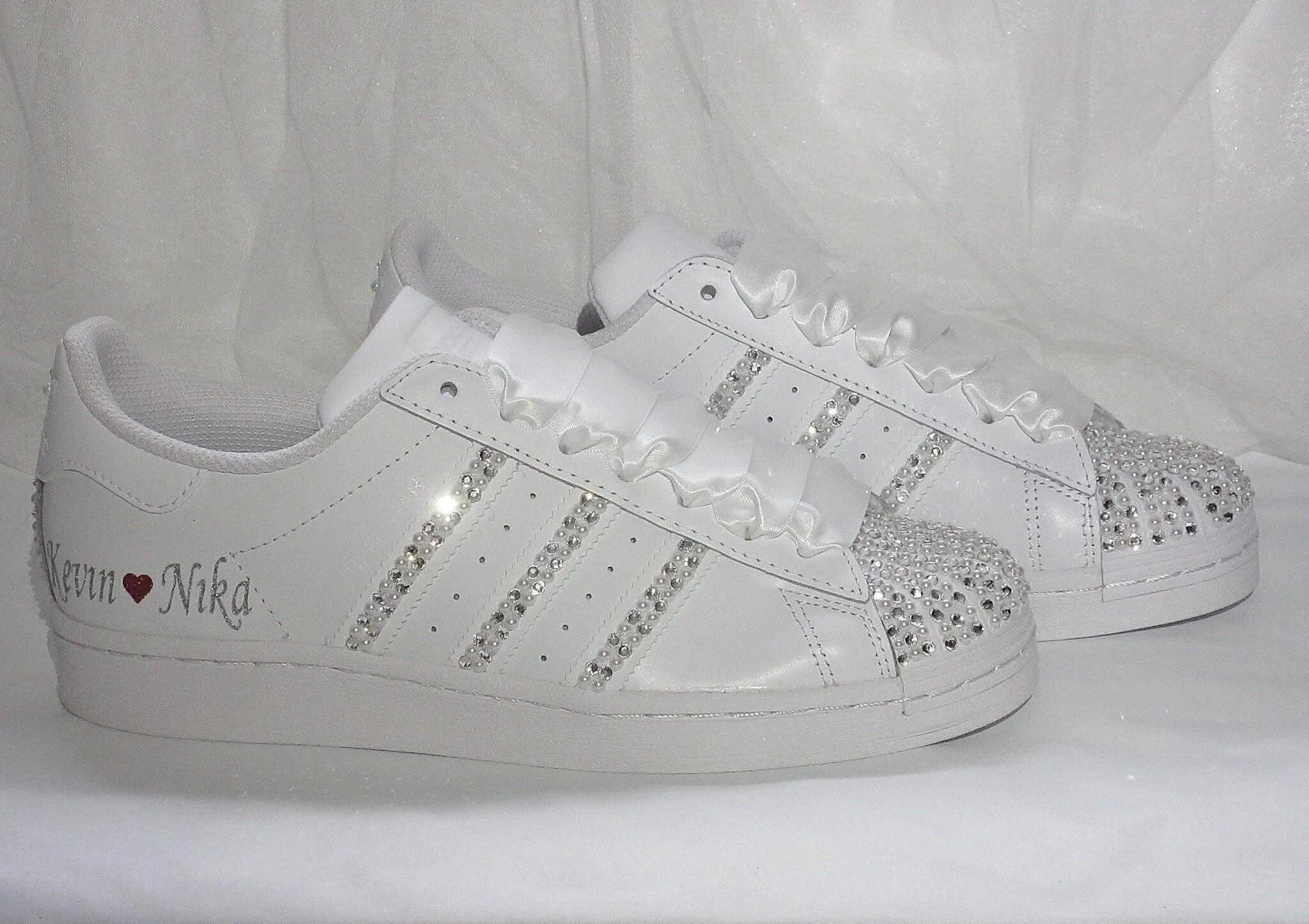 Custom Personalised Bridal Crystal & Pearl Adidas Trainers