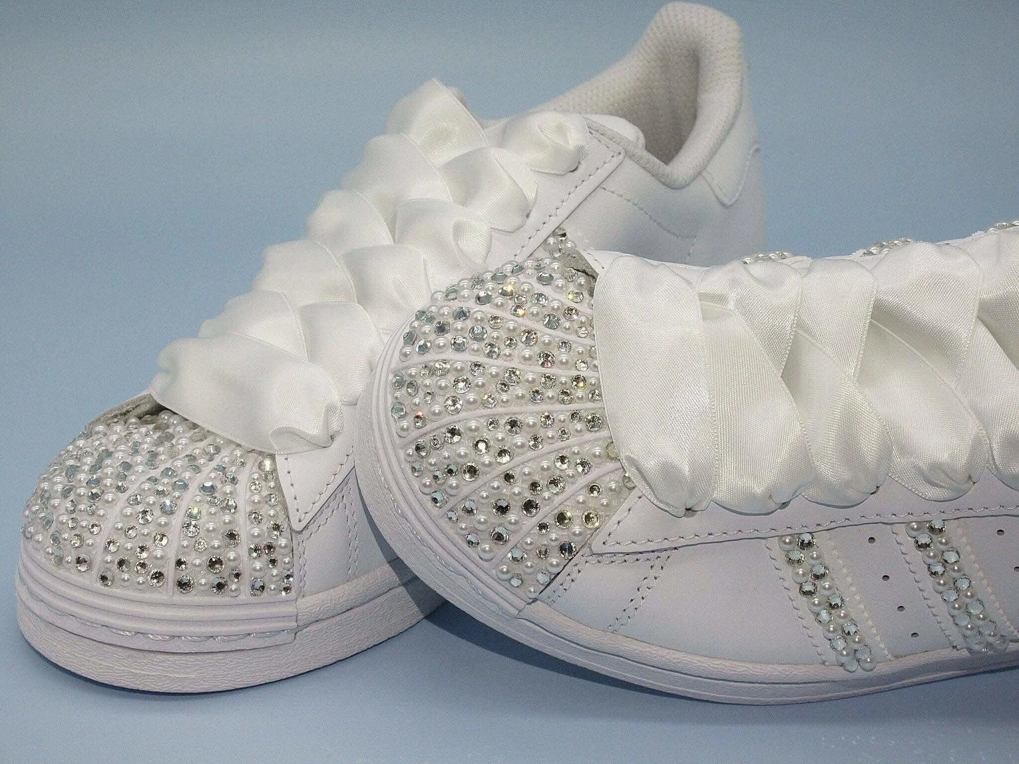 Custom Personalised Bridal Crystal & Pearl Adidas Trainers