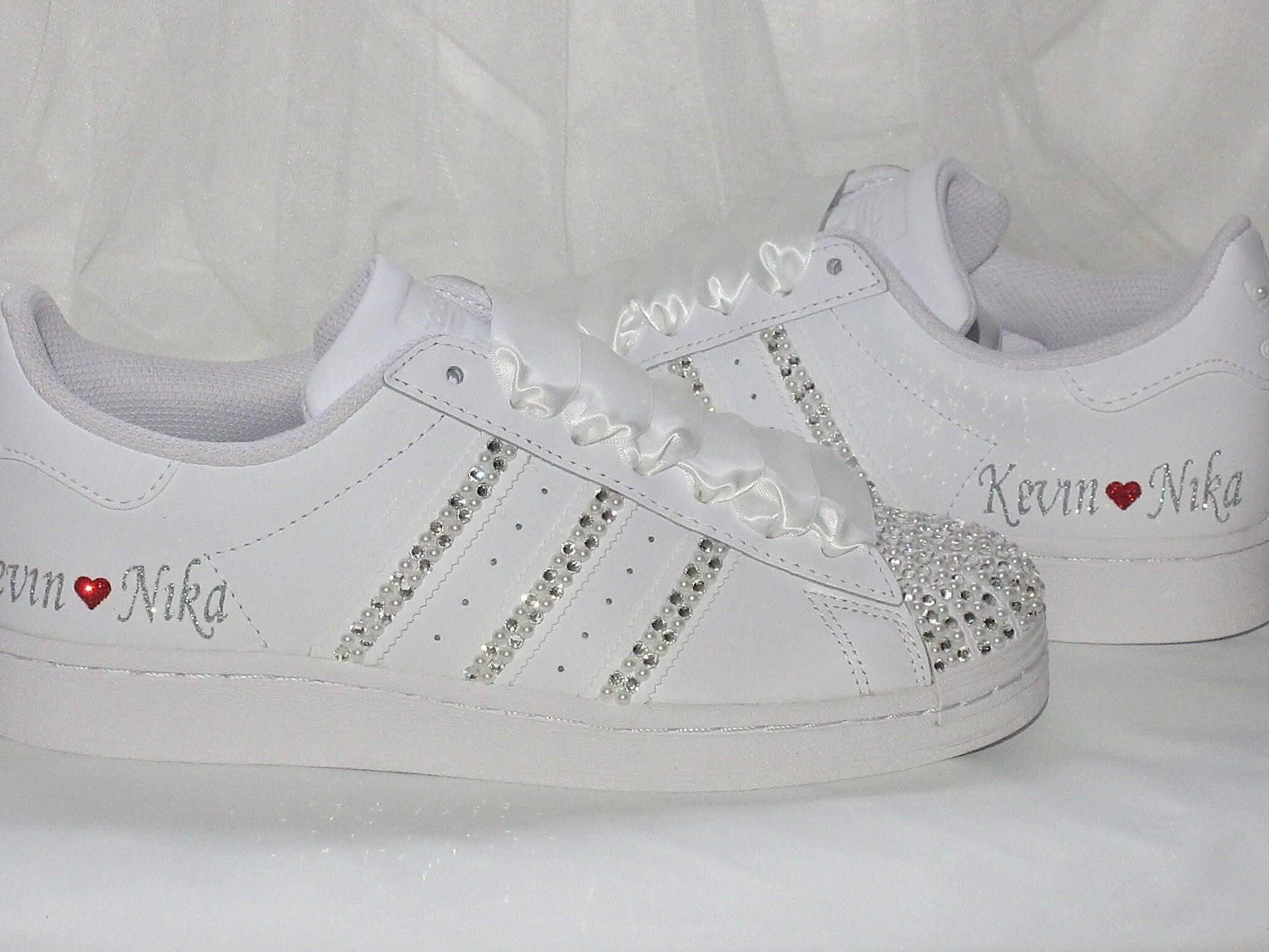 Custom Personalised Bridal Crystal & Pearl Adidas Trainers