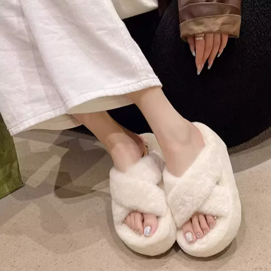 Cute Rabbit Plush Cross Cotton Slipper