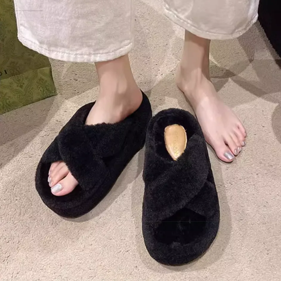 Cute Rabbit Plush Cross Cotton Slipper