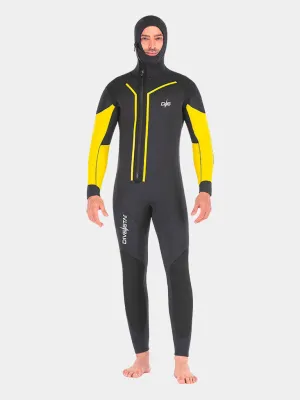 DIVESTAR Mens 7MM Semi-Dry Thermal Hooded Winter Wetsuit, Black & Yellow