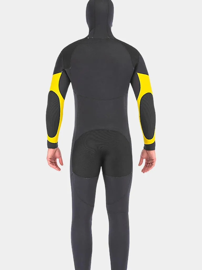 DIVESTAR Mens 7MM Semi-Dry Thermal Hooded Winter Wetsuit, Black & Yellow