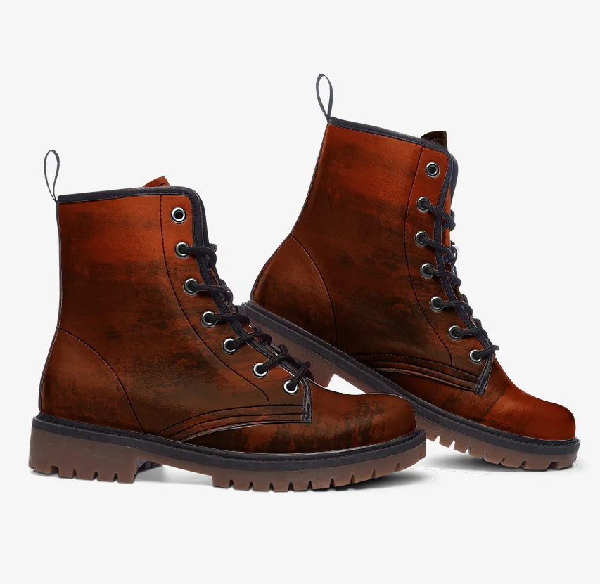 Earthy Vintage Vegan Combat Boots| Wine Red Renaissance Boots| Unique Victorian Steampunk Boots| Brown Medieval lace up boots For Women| Men