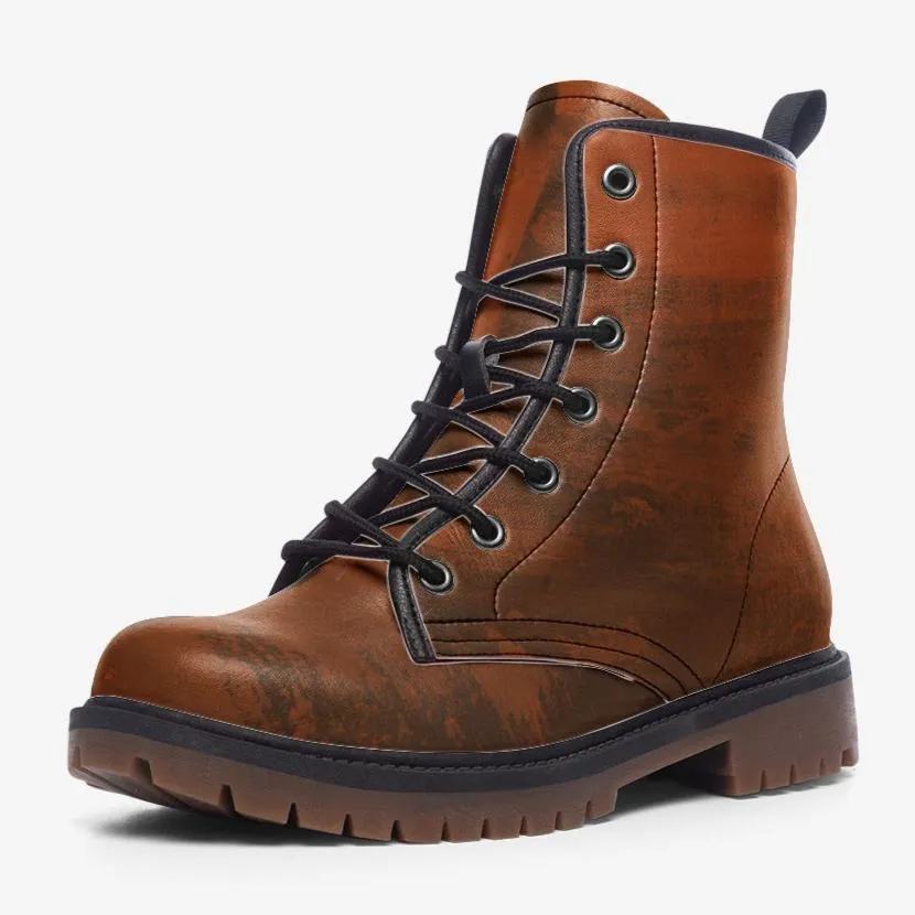 Earthy Vintage Vegan Combat Boots| Wine Red Renaissance Boots| Unique Victorian Steampunk Boots| Brown Medieval lace up boots For Women| Men