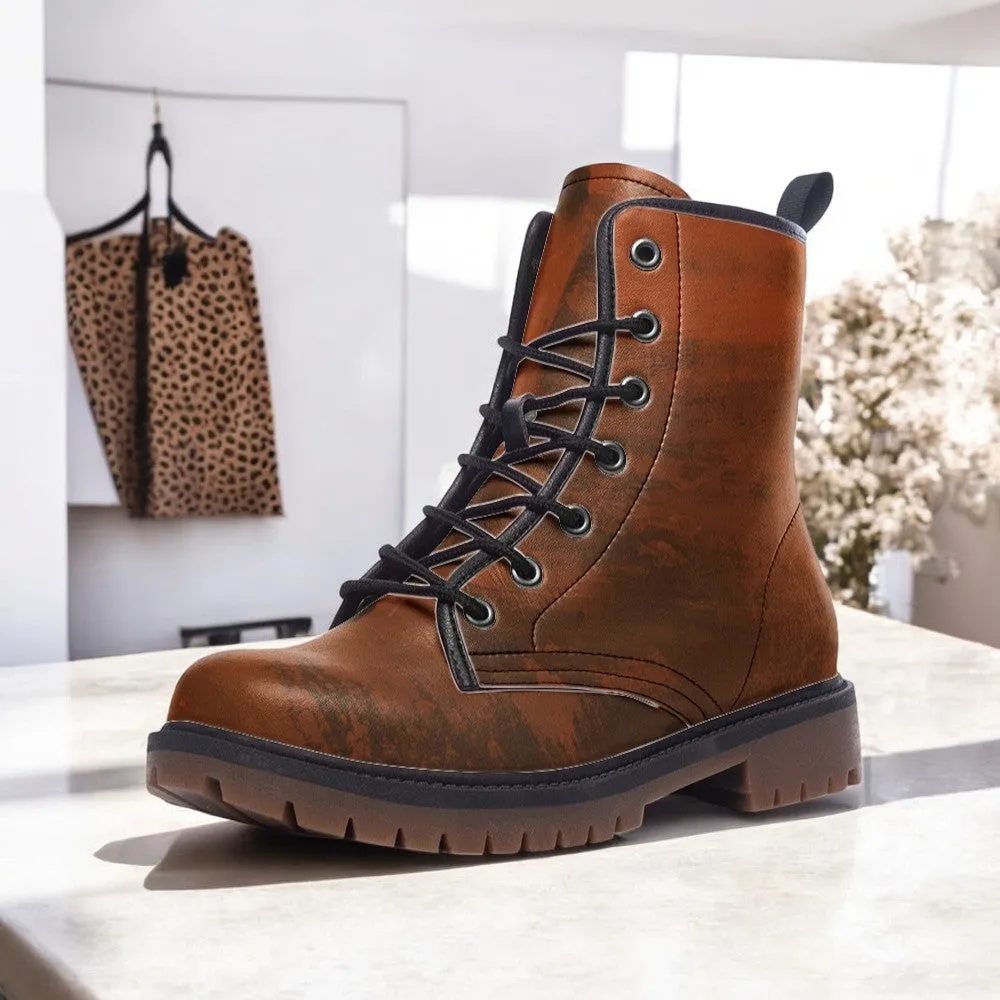 Earthy Vintage Vegan Combat Boots| Wine Red Renaissance Boots| Unique Victorian Steampunk Boots| Brown Medieval lace up boots For Women| Men
