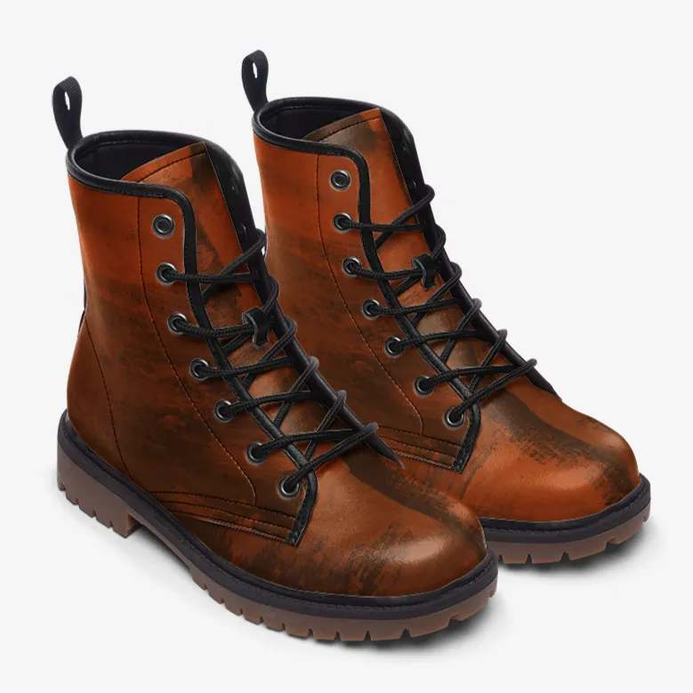Earthy Vintage Vegan Combat Boots| Wine Red Renaissance Boots| Unique Victorian Steampunk Boots| Brown Medieval lace up boots For Women| Men
