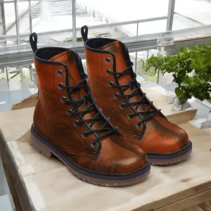 Earthy Vintage Vegan Combat Boots| Wine Red Renaissance Boots| Unique Victorian Steampunk Boots| Brown Medieval lace up boots For Women| Men