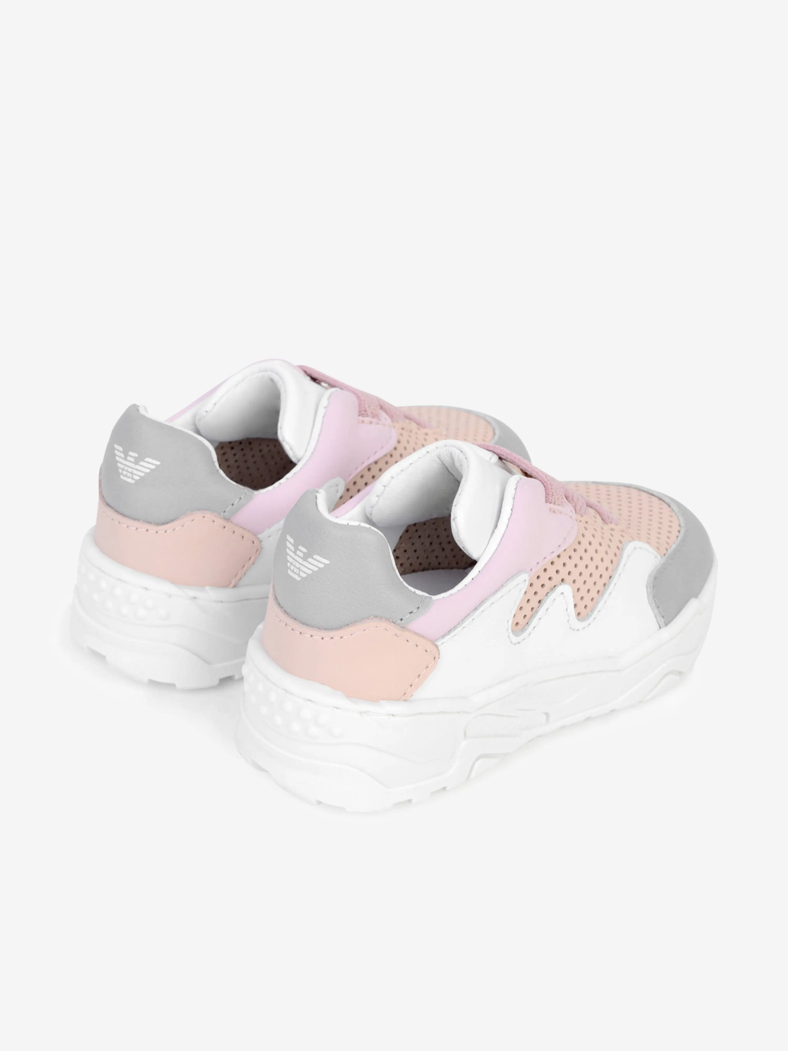 Emporio Armani Girls Trainers - Pink & Grey Leather Trainers