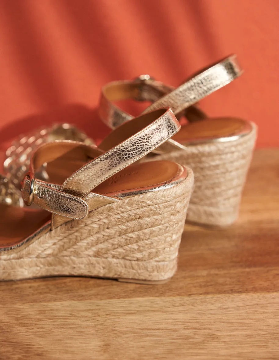Espadrilles compensées Ambre - Cuir grainé champagne