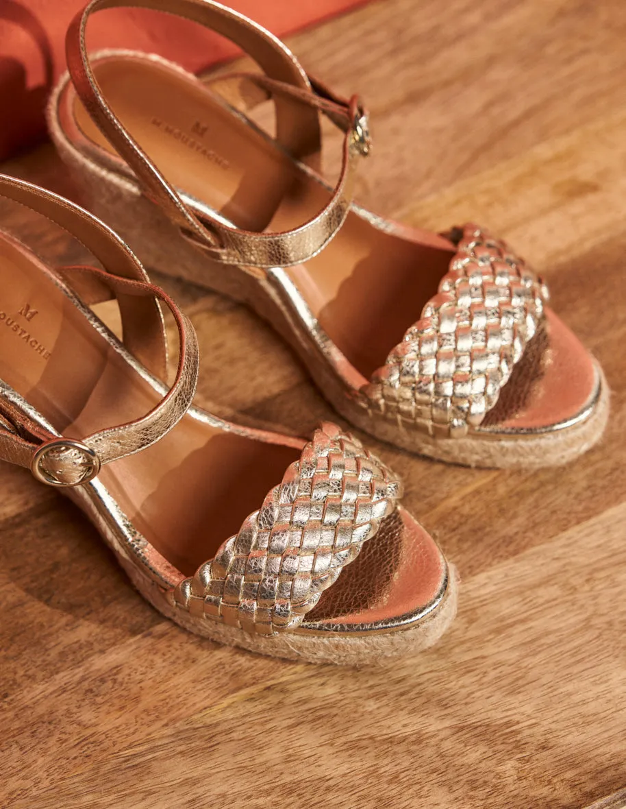 Espadrilles compensées Ambre - Cuir grainé champagne