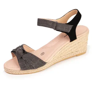 Espadrilles Femme nœud talon corde Noir