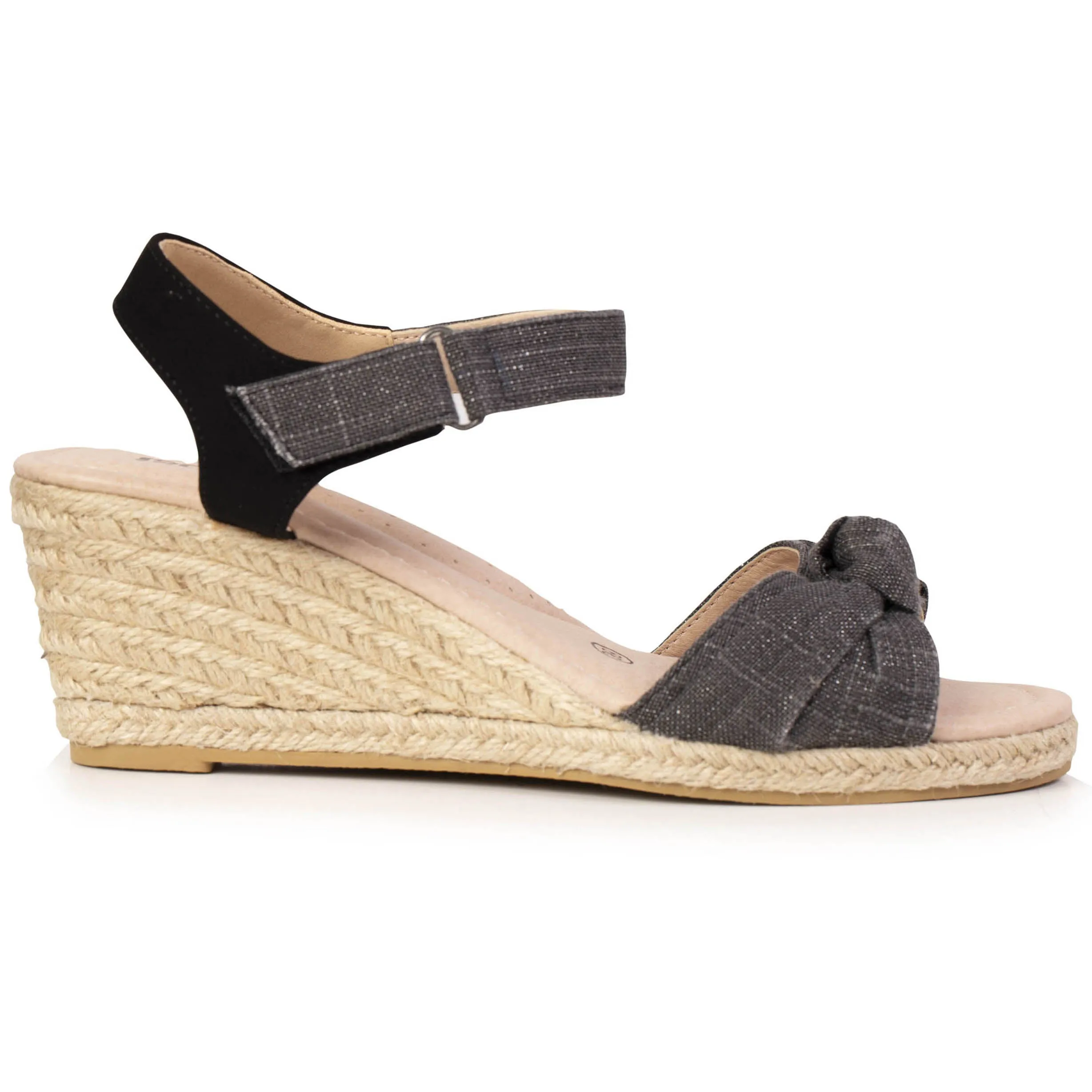 Espadrilles Femme nœud talon corde Noir