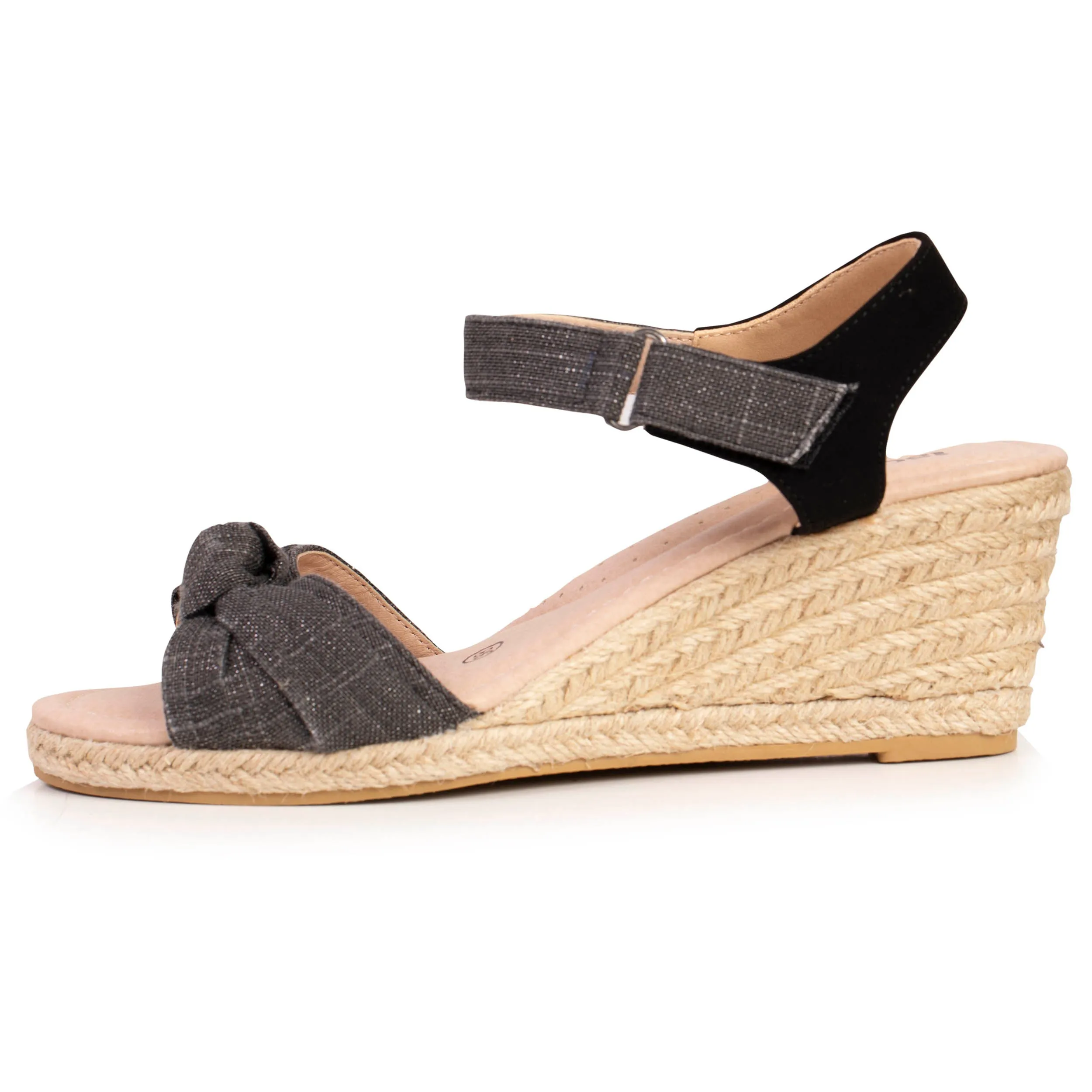 Espadrilles Femme nœud talon corde Noir