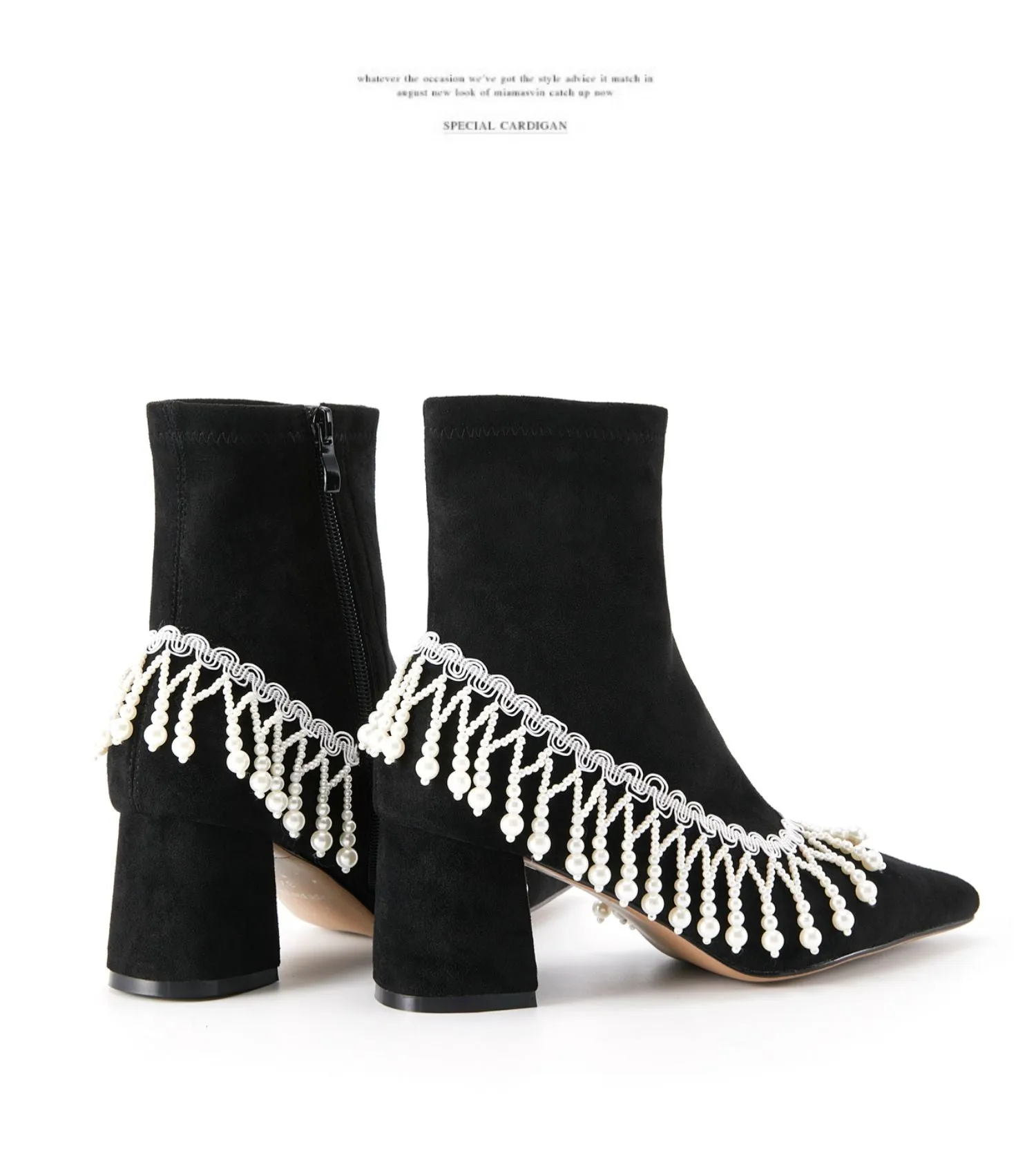 FEI original niche design pearl chain tassel boots ankle boots- Lona