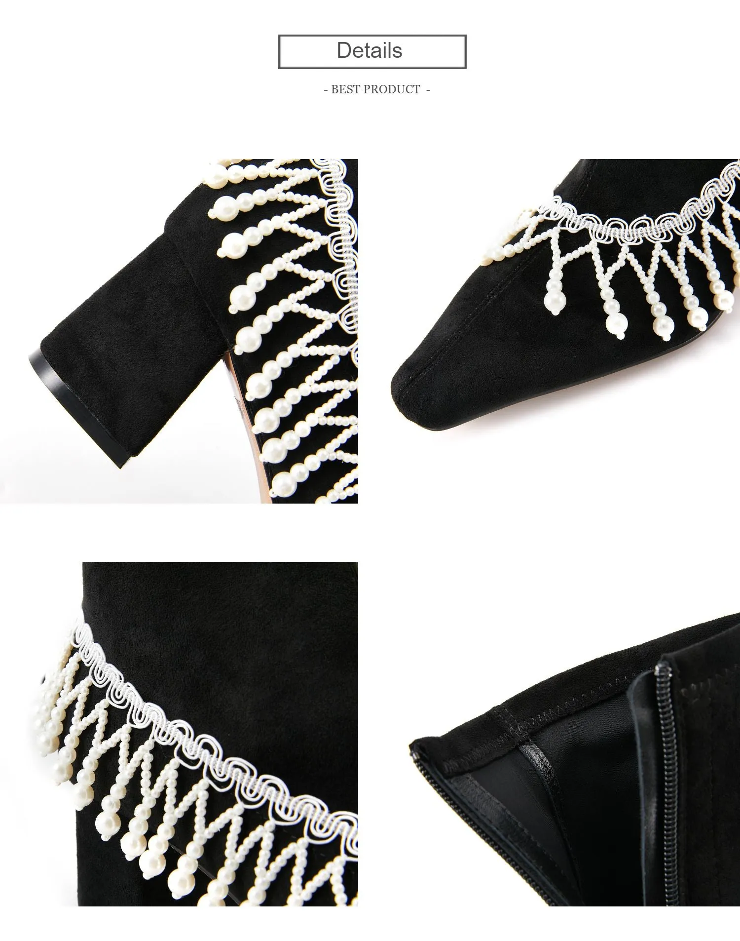 FEI original niche design pearl chain tassel boots ankle boots- Lona