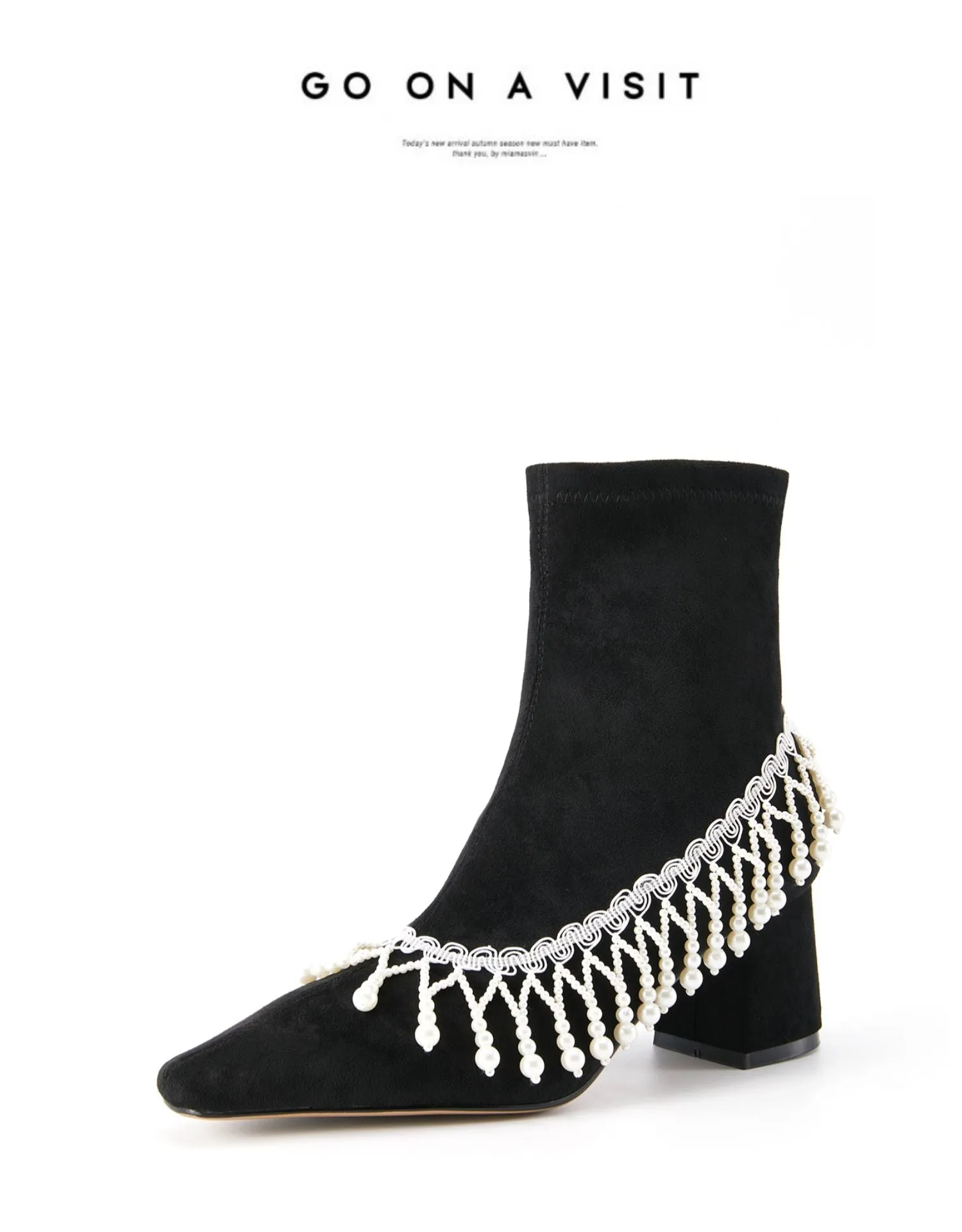 FEI original niche design pearl chain tassel boots ankle boots- Lona